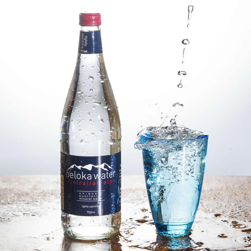 beloka water sparkling water and glass